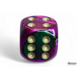 CHX 26634 Gemini Green-Purple/gold 16mm d6 Dice Block (12 dice)