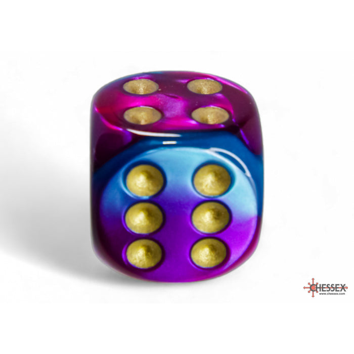 CHX 26649 Gemini Purple-Teal/gold 16mm d6 Dice Block (12 dice)