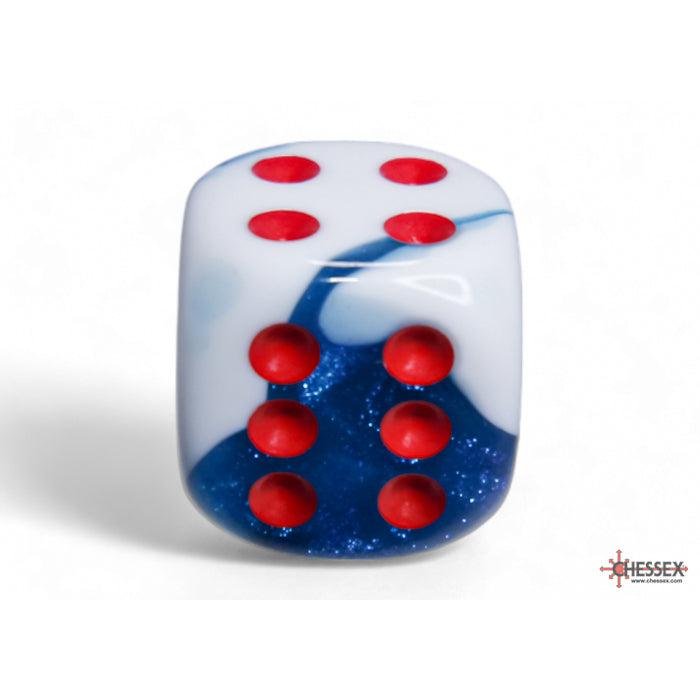 CHX 26657 Gemini Astral Blue-White/red 16mm d6 Dice Block (12 dice)