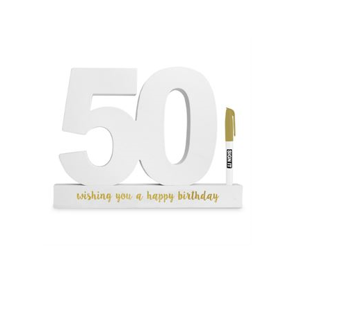 50th Birthday Sign - White with Gold Pen