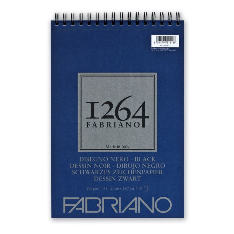 Fabriano 1264 Black Pad Spiral 200gsm A5 20 Sheets