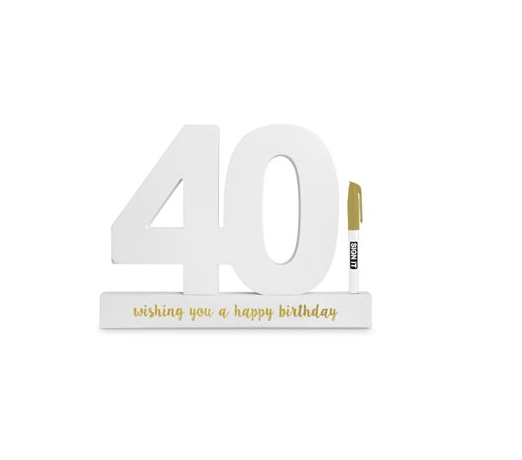 40th Birthday Sign - White with Gold Pen