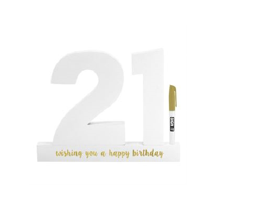 21st Birthday Sign - White with Gold Pen