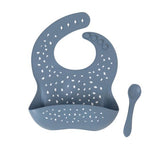 Silicone Bib With Spoon - Slate Blue - All4Ella