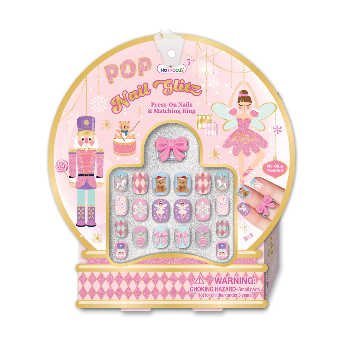 Kids Press-On Nails & Bow Ring Set - Ballerina