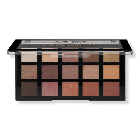 15-color LA Girl Pro Shadow Eyeshadow Palette featuring matte and shimmer neutrals, jewel tones, and pastels, compact for travel.