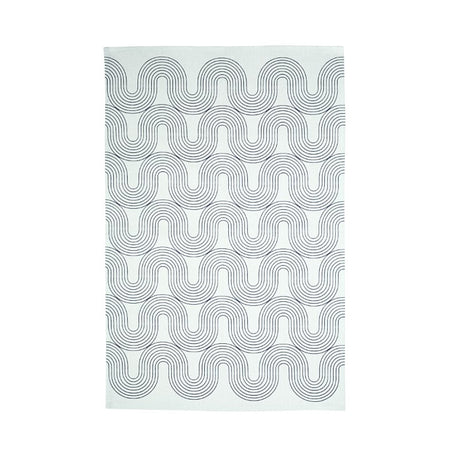 Cotton tea towel featuring geometric designs inspired by Northern Ireland's coastal geology, eco-friendly and stylish for modern kitchens.