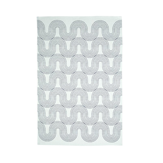 Cotton tea towel featuring geometric designs inspired by Northern Ireland's coastal geology, eco-friendly and stylish for modern kitchens.