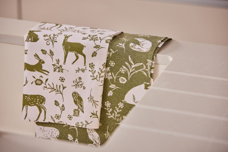 Ulster Weavers Cotton Tea Towel Pk2 Forest Friends Sage