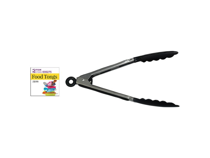Food Tongs - Auto Lock Black 26cm (24 Units)