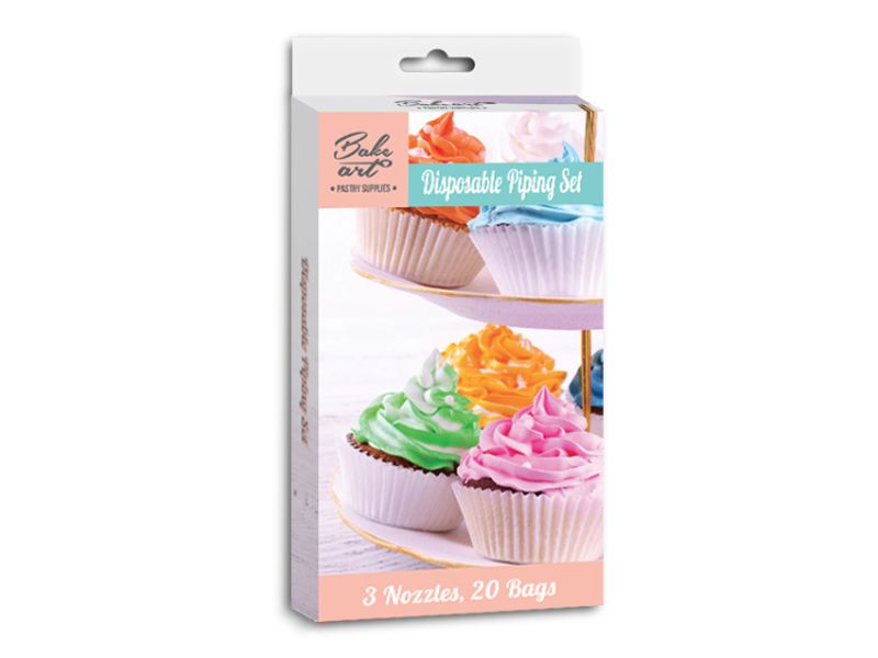 Cake Piping Set - 20pcs Bags with 3 Nozzles (48 Packs)
