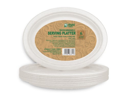 Biodegradable Oval Serving Platter - Max Choice Sugarcane Pulp 320mm (288pcs)
