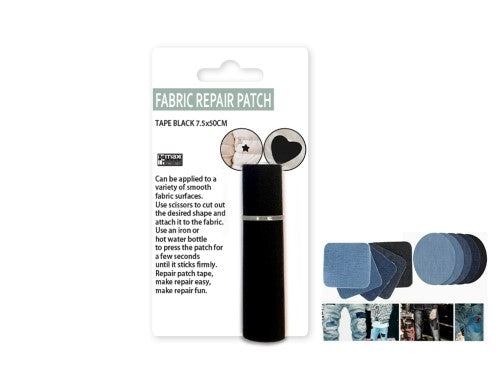 Fabric Repair Patch Tape - Maxcare Black 7.5 x 50cm (Set of 24)