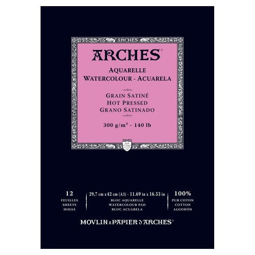 Arches Water Colour Pads - Hot Pressed 300gsm A3