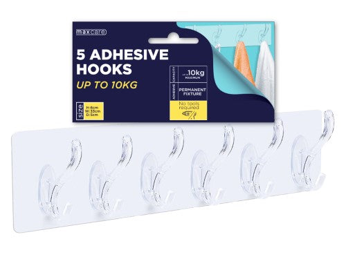 5 Hooks Adhesive - Maxcare 33cm Holding up to 10kg (Set of 12)
