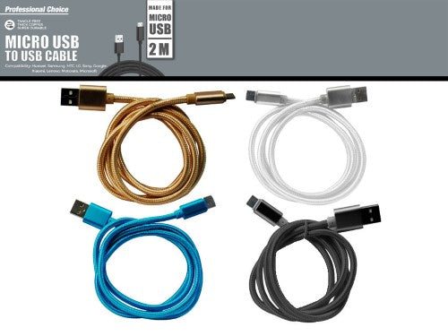 Micro USB Charging Cable - Braided 2m (Set of 24 Asstd)