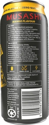 Musashi Zero Sugar Mango Flavour Energy Drink 12 x 500ml