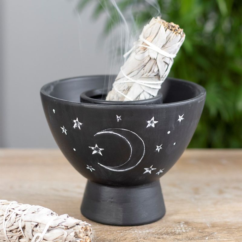Black Moon and Stars Terracotta Smudge Bowl