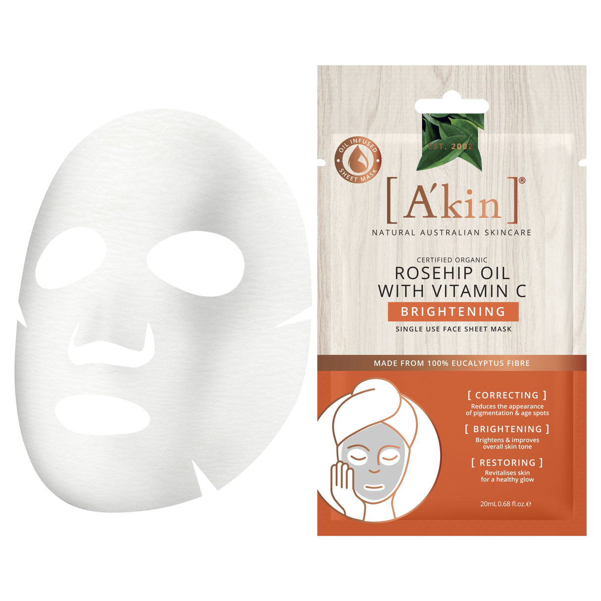A'kin Rosehip Oil with Vitamin C Brightening Face Mask 1 pack