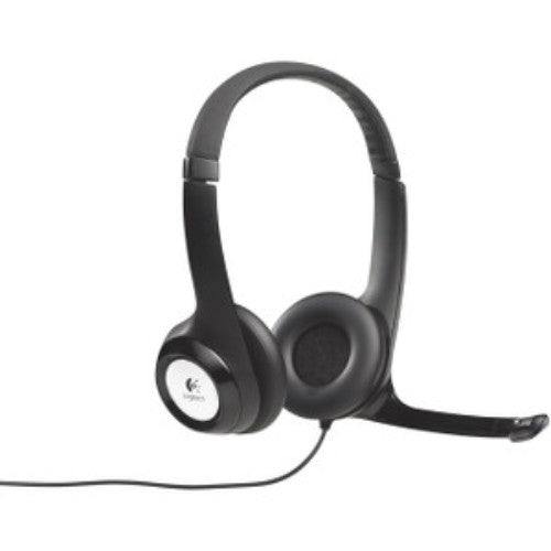 Logitech H390 USB headset with plush ear pads, noise-cancelling mic, and easy USB connection for clear audio calls.