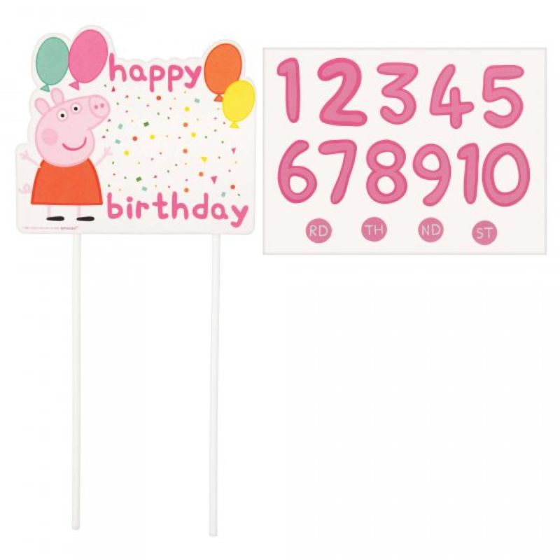 Peppa Pig cake topper picks, customizable with age, perfect for vibrant birthday celebrations, pack of 2.