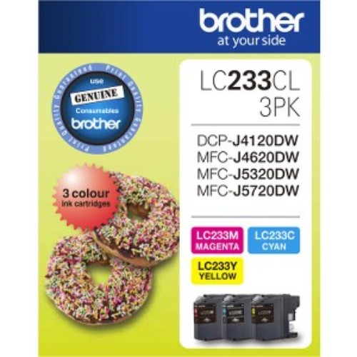 Brother LC233CL3PK Ink Cartridge 3 Pack - Cyan, Magenta, Yellow - High Yield for Excellent Printing