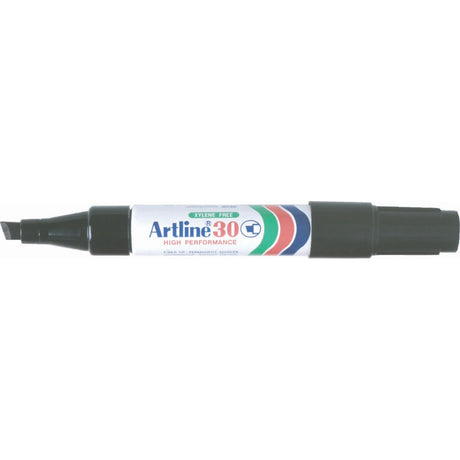 Set of 12 Artline 30 permanent markers with 5mm chisel nibs, designed for versatile, instant-drying marking on various surfaces.