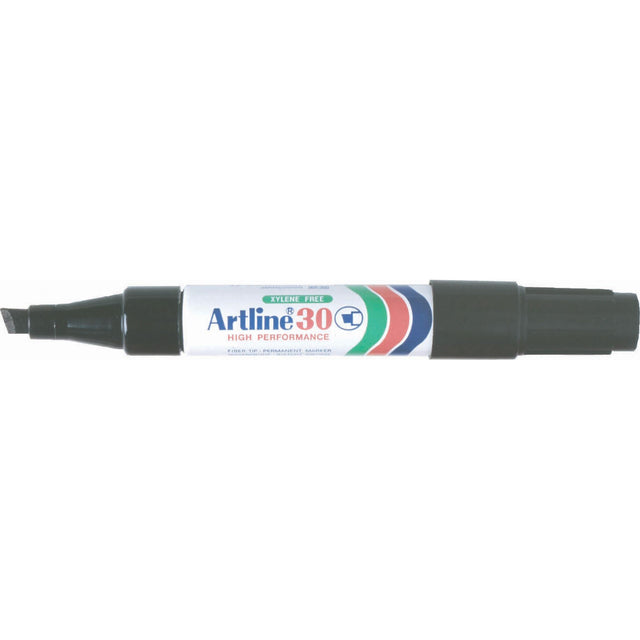 Set of 12 Artline 30 permanent markers with 5mm chisel nibs, designed for versatile, instant-drying marking on various surfaces.