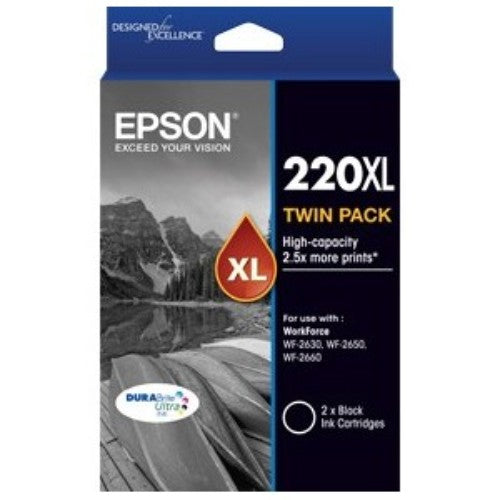 High Capacity Epson 220XL DURABrite Ultra Twin Black Ink Cartridge - 2-Pack for Quality Prints