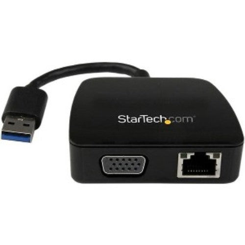 Compact USB 3.0 Mini Docking Station with Gigabit Ethernet and VGA for laptops, supporting resolutions up to 2048x1152.