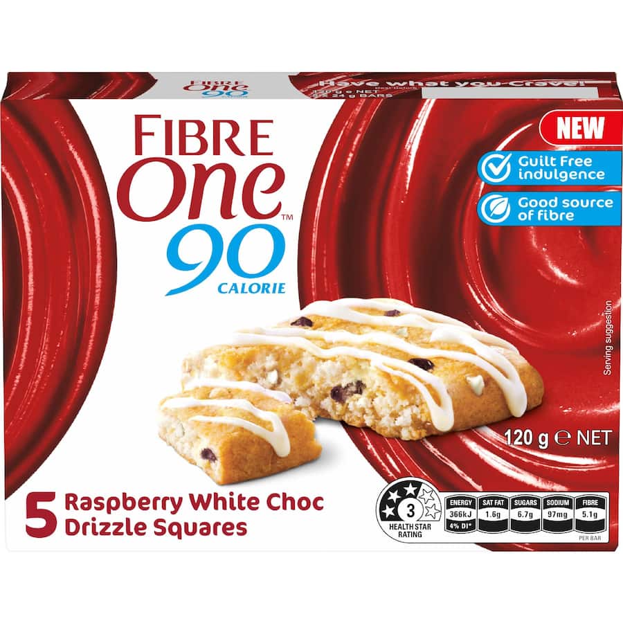 Fibre One Cake Bars Raspberry White Choc Drizzle 5pk 120g