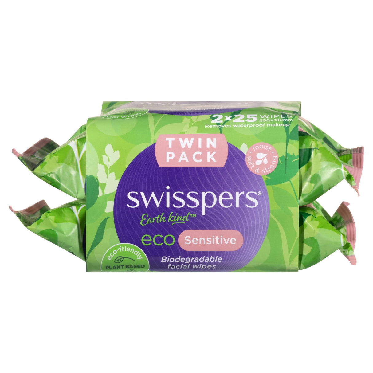 Swisspers Eco Sensitive Biodegradable Facial Wipes Twin 2x25 pack