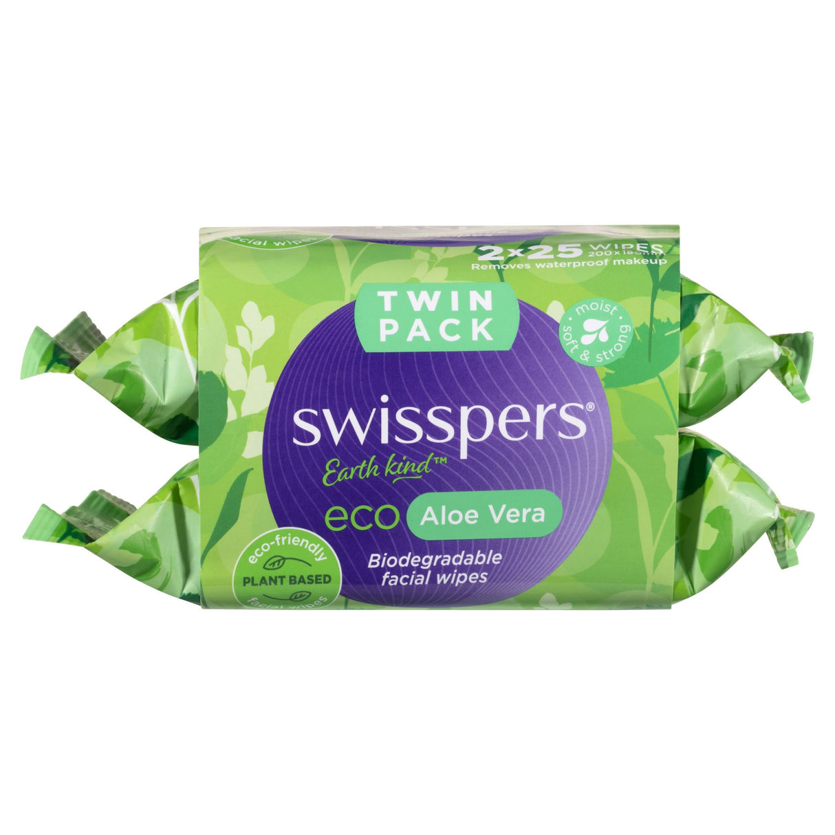 Swisspers Eco Aloe Vera Biodegradable Facial Wipes Twin 2x25 pack