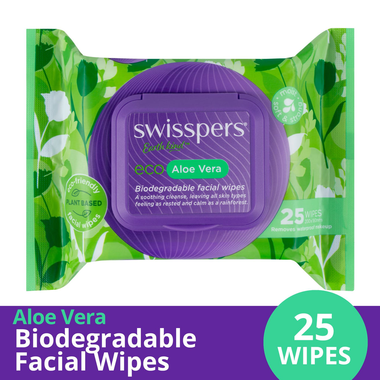 Swisspers Eco Aloe Vera Biodegradable Facial Wipes 25 Pack