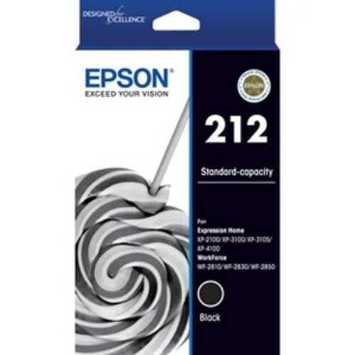 Epson 212 Black Ink Cartridge - Standard Yield for Inkjet Printers - High-Quality Prints