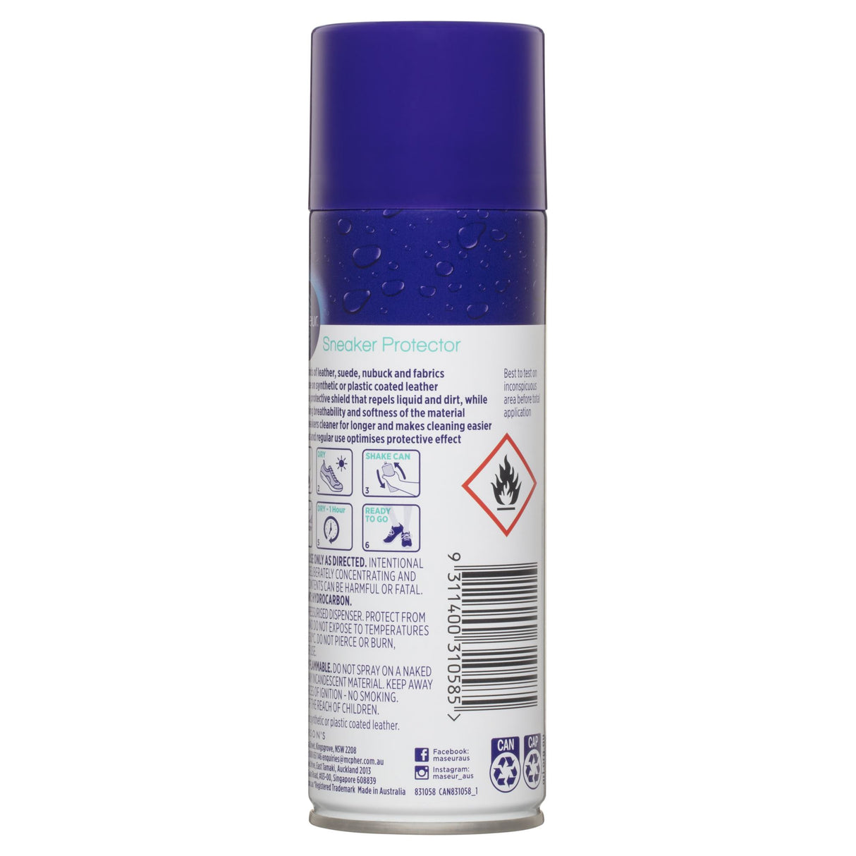 Maseur Footcare Sneaker Protector 125g creates a protective shield for all sneaker materials, keeping them clean and waterproof.