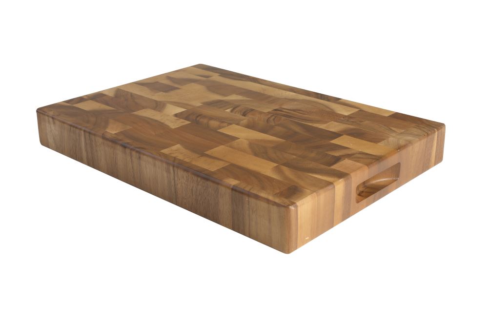 Tuscany End Grain Large Board made of durable acacia wood with finger grooves, perfect for chopping and serving.