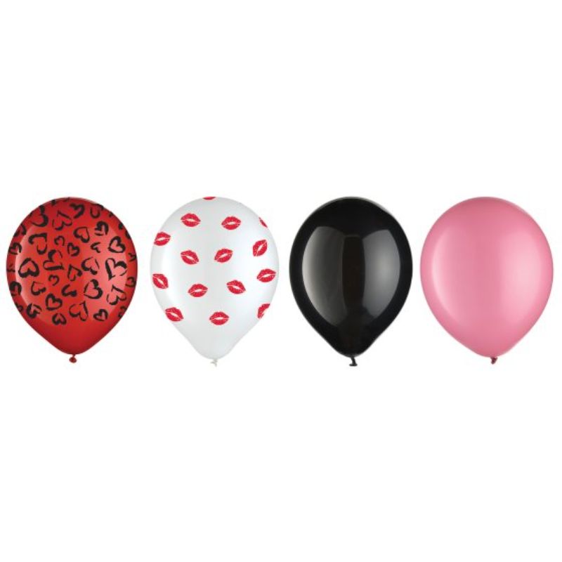 Pack of 15 assorted 30cm latex balloons for Valentine's Day celebration.