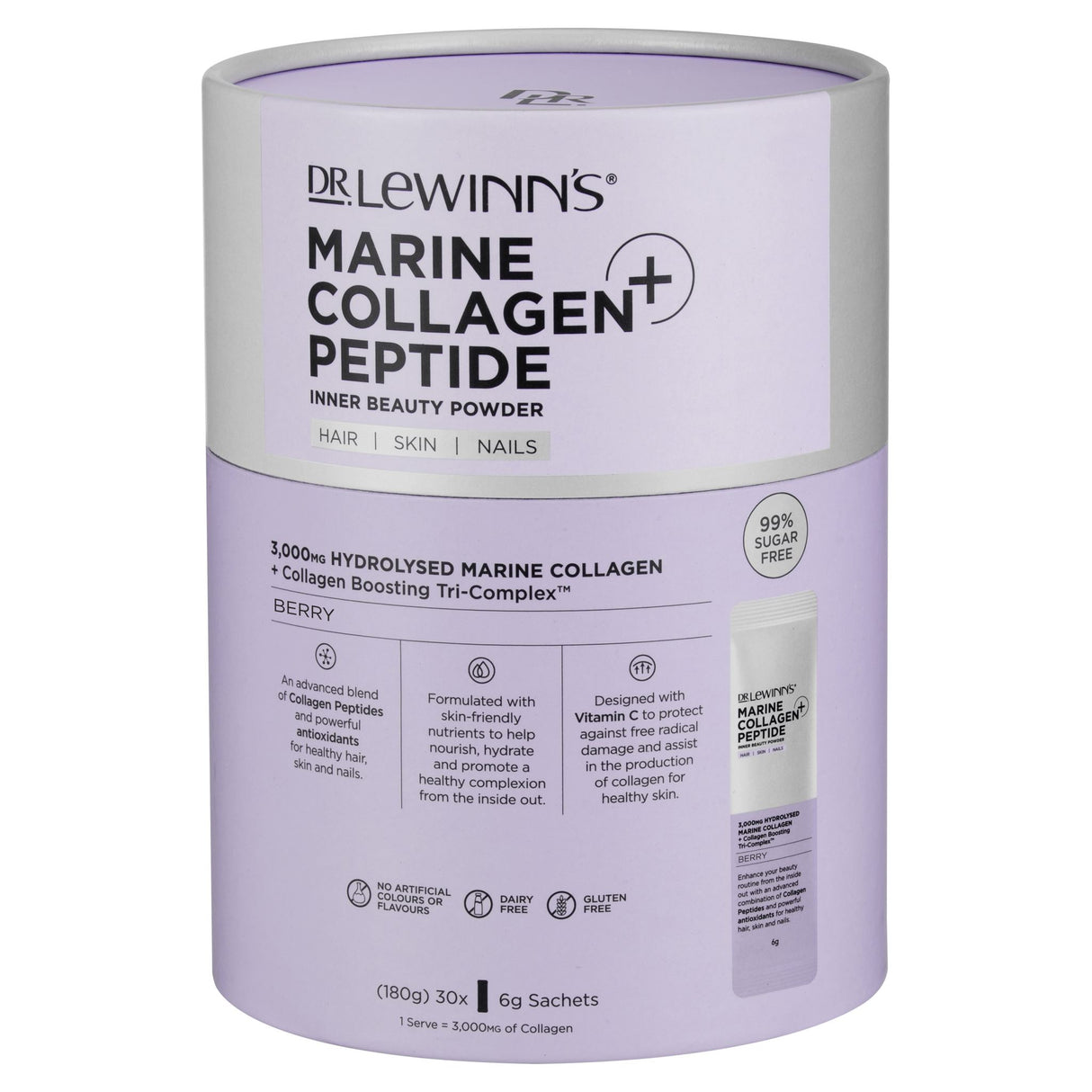 Dr. LeWinn's Marine Collagen Peptide+ Inner Beauty Powder Berry - 30 X 6g