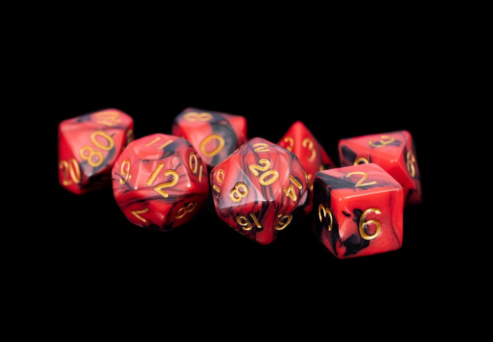 Fanroll: 16mm Acrylic Polyhedral Dice Set: Red/Black w/ Gold Numbers
