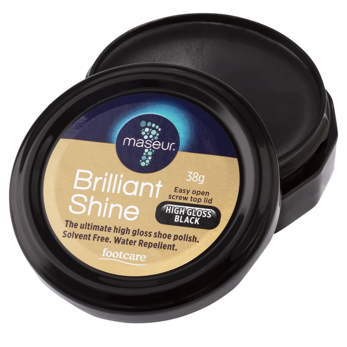 Footcare by Maseur Brilliant Shine Shoe Polish High Gloss Black 38g