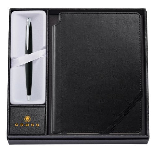 Cross Atx Basalt Black Ballpoint Pen With Black Journal