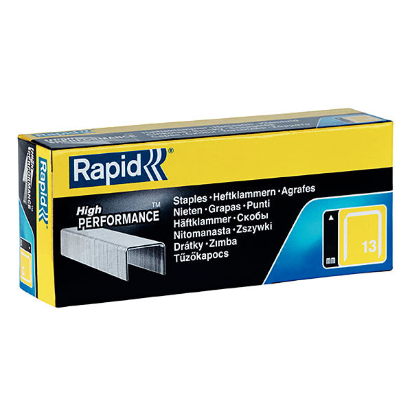 Box of Rapid Staples 13/10mm for textiles, featuring a discreet design and durable galvanized wire for precision stapling.