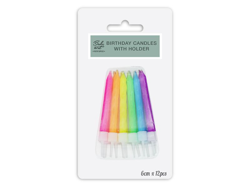 Birthday Candles with Holder - BakeArt 6cm (12 Packs)