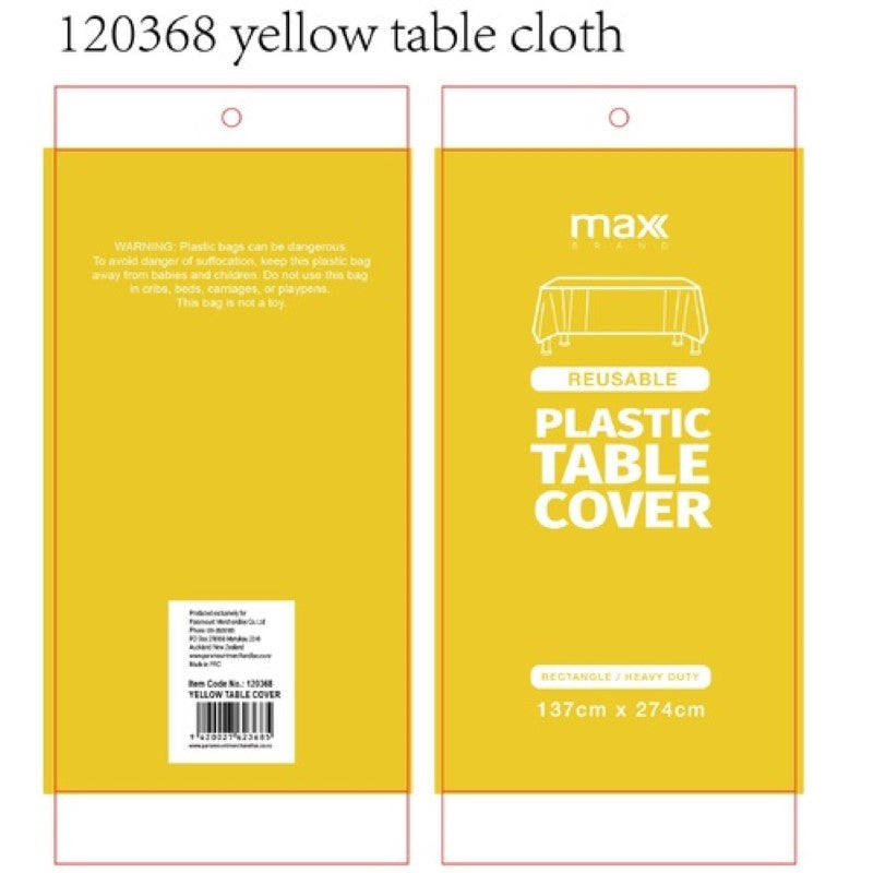 Plastic Table Cloth 137x274cm Yellow - Pack of 12