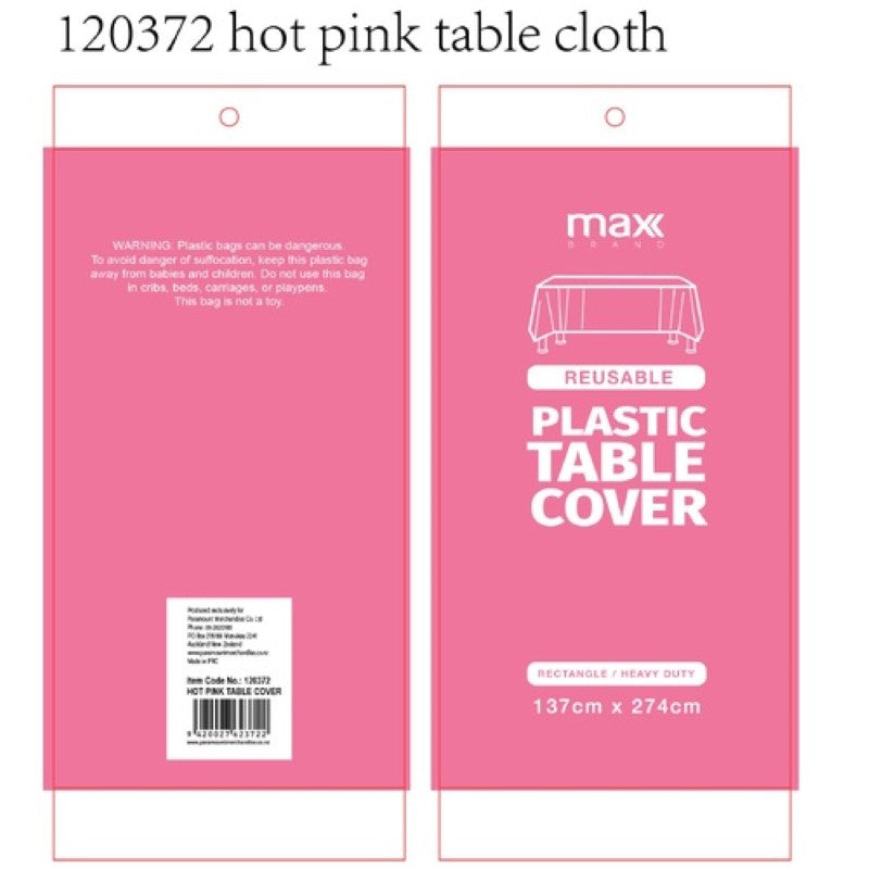 Plastic Table Cloth 137x274cm Hot Pink - Pack of 12