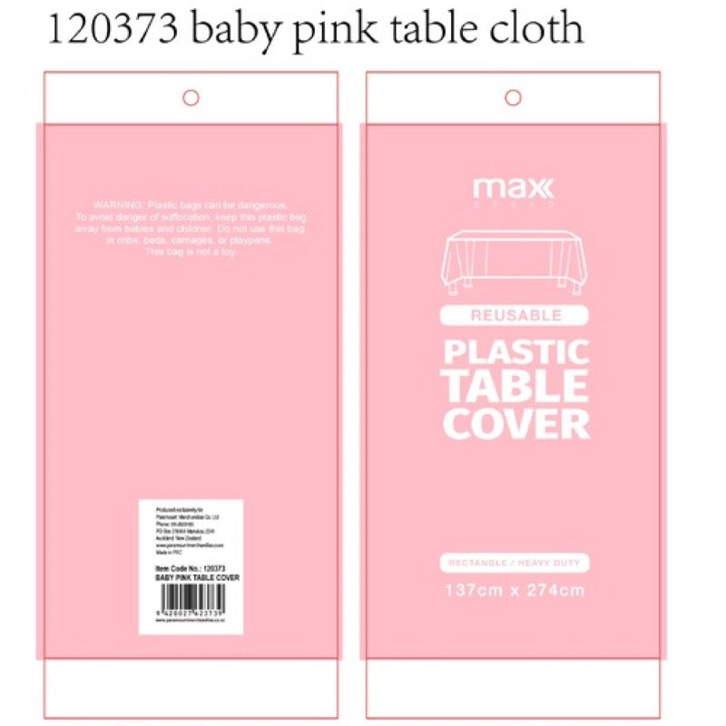Plastic Table Cloth 137x274cm BabyPink - Pack of 12