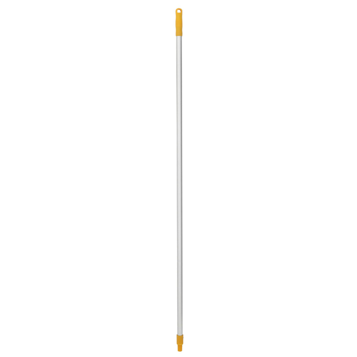 Durable 150cm yellow aluminum mop handle with comfortable grip, designed for commercial cleaning and compatible with 25mm attachments.