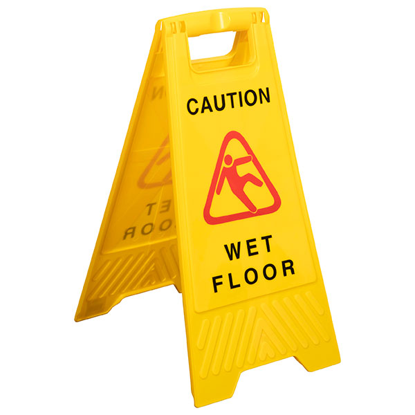 Bright yellow wet floor safety sign designed to prevent slips and communicate hazards clearly in any environment.