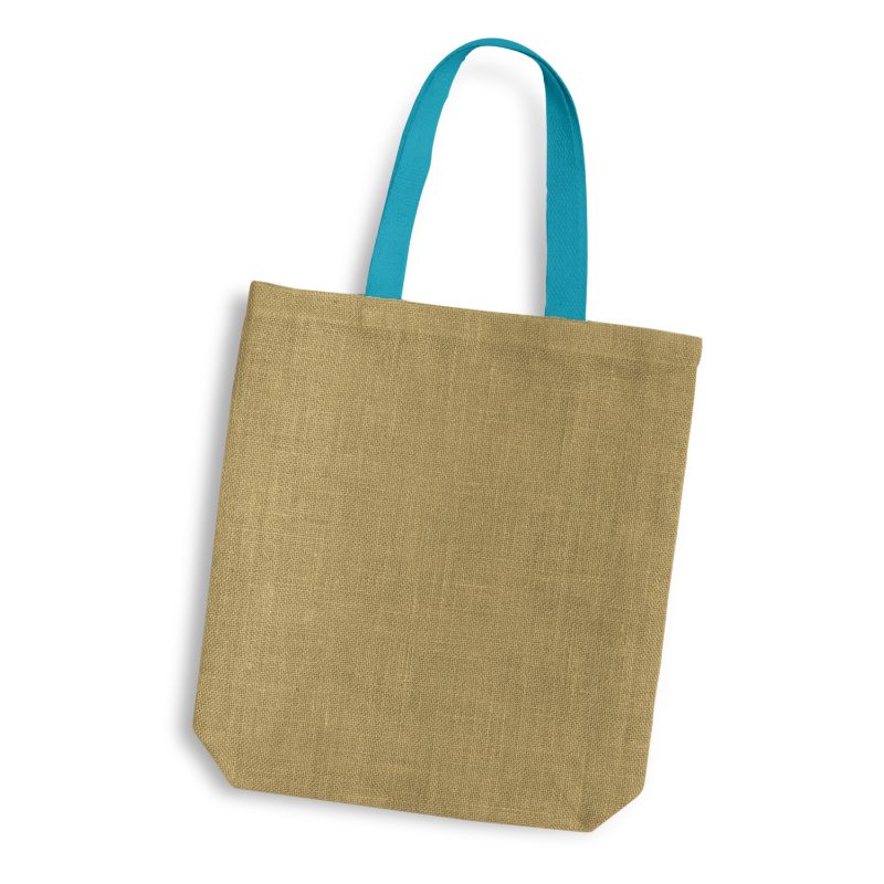 Jute Tote Bag - Thera Coloured Handles Light Blue (10 Units)